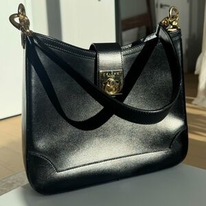 Celine Vintage Black Gancini Gold Buckle Shoulder Bag